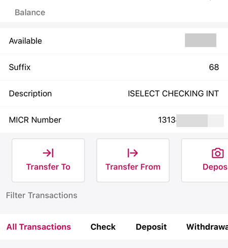 MICR number in mobile app