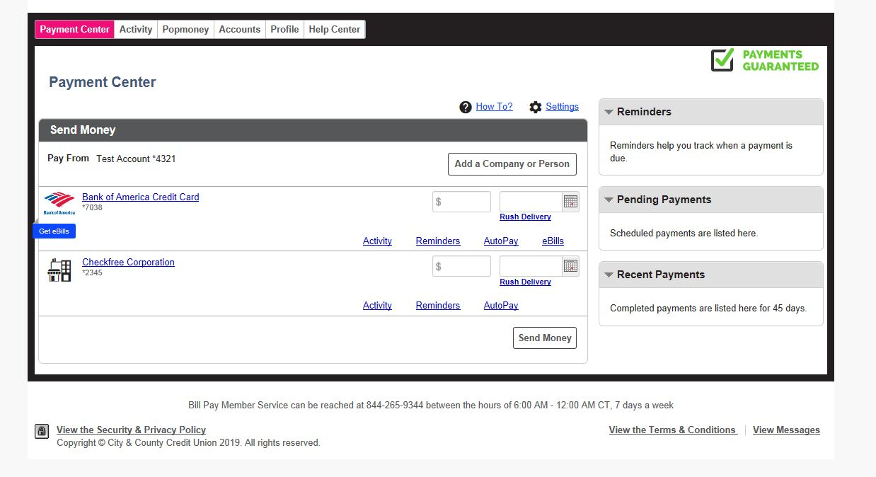 Bill Pay Payment Center